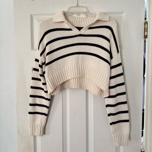 Pacsun Kendal & Kylie Striped Cream and Black Cropped Knit Sweater